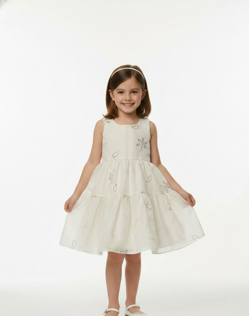 Sequin Flower Tiered Kids Frock