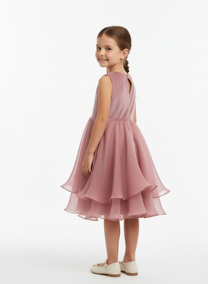 Crimson Tiered Party Kids Frock