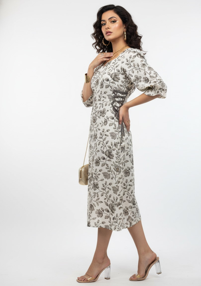 Tie-Waist Cotton Midi Dress
