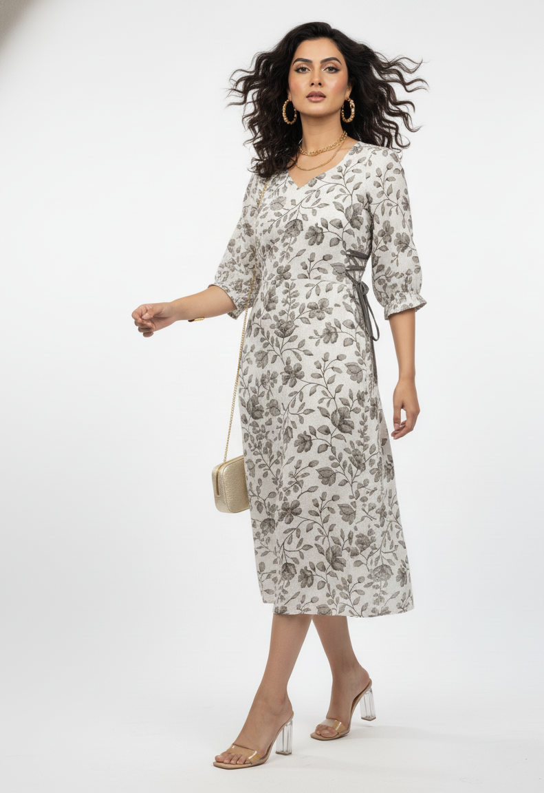 Tie-Waist Cotton Midi Dress