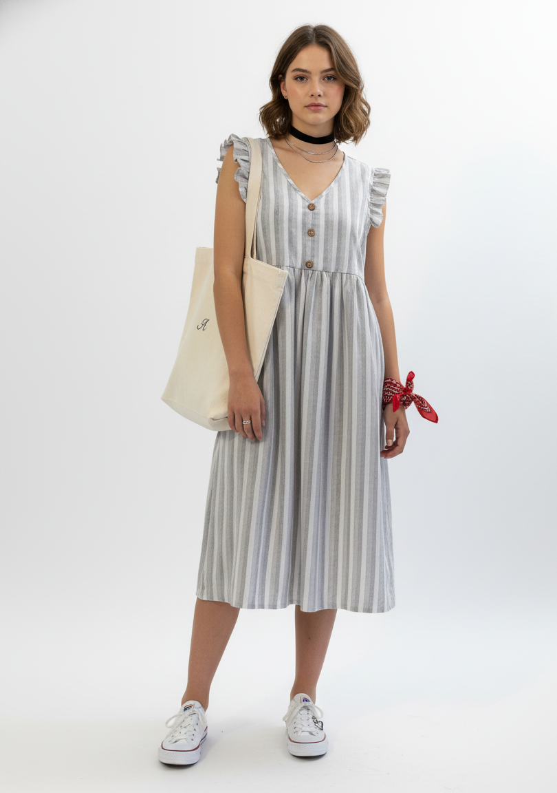 Elin Striped Linen Midi Dress