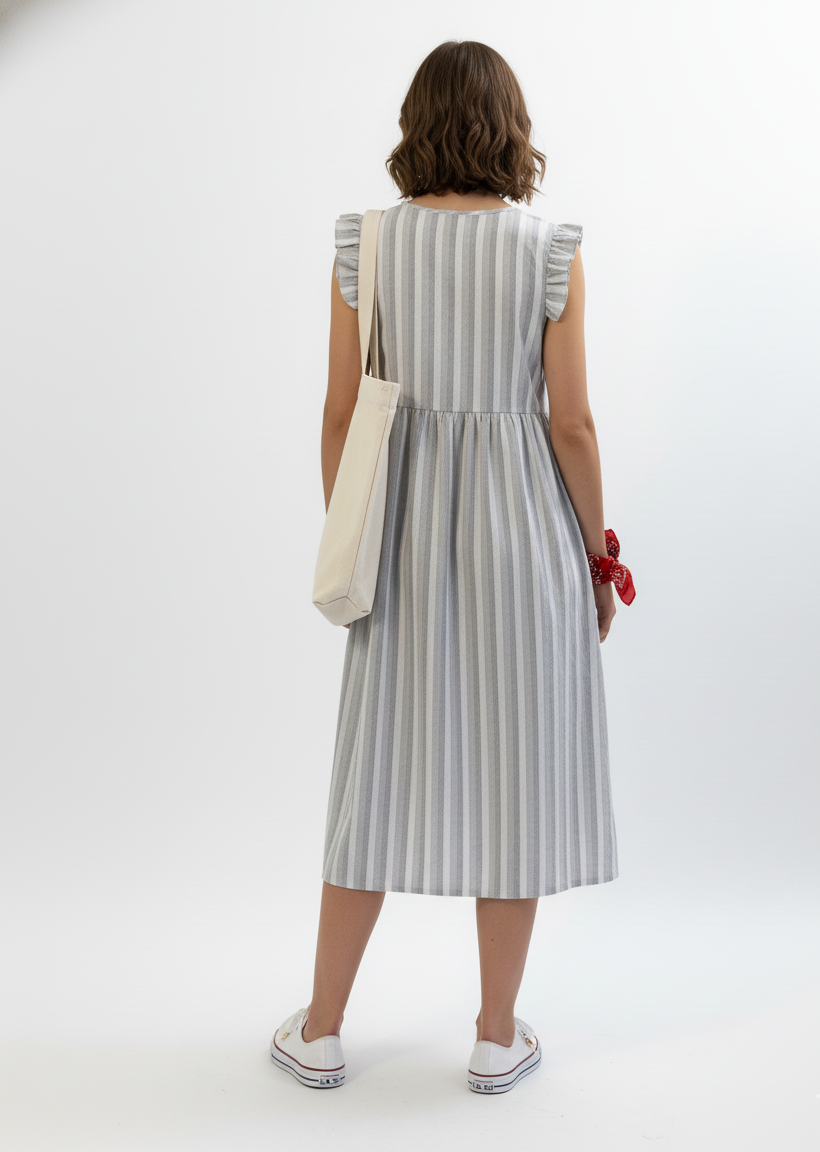 Elin Striped Linen Midi Dress