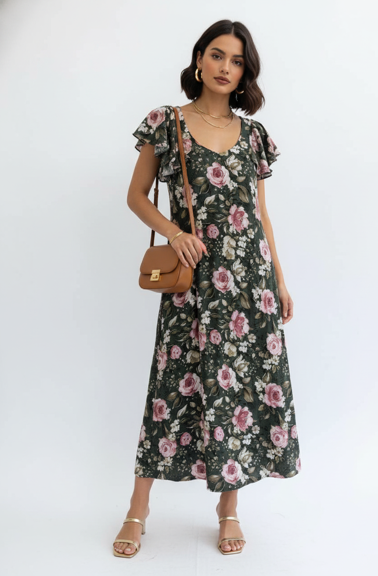 Flora Belted Cotton Midi Dress