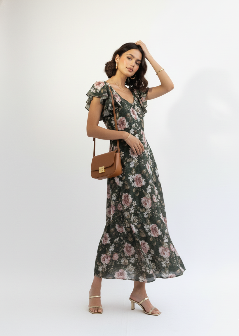 Flora Belted Cotton Midi Dress