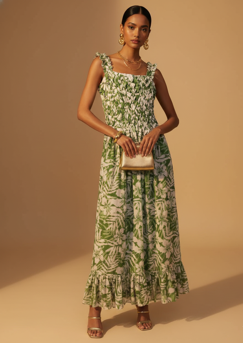 Sylvie Smocked Cotton Maxi Dress