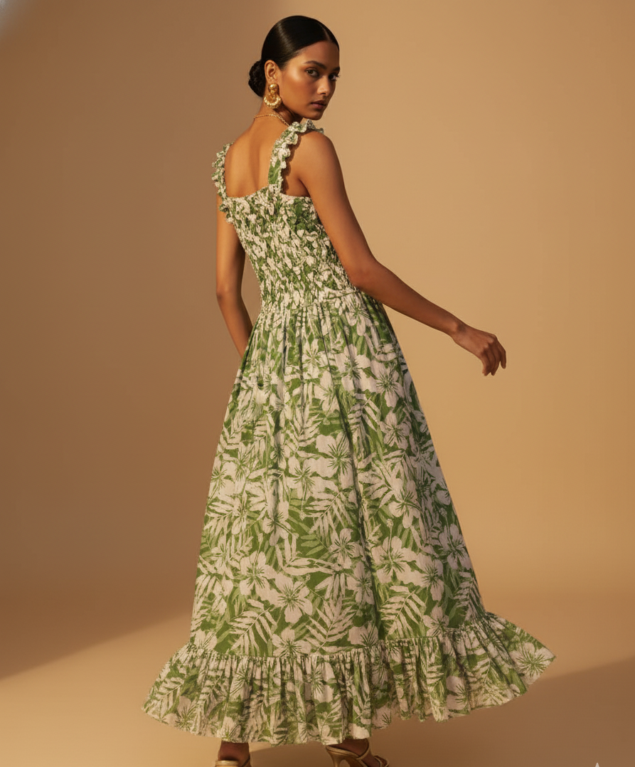 Sylvie Smocked Cotton Maxi Dress