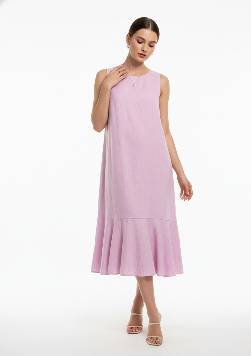 Pink Linen Tiered Dress