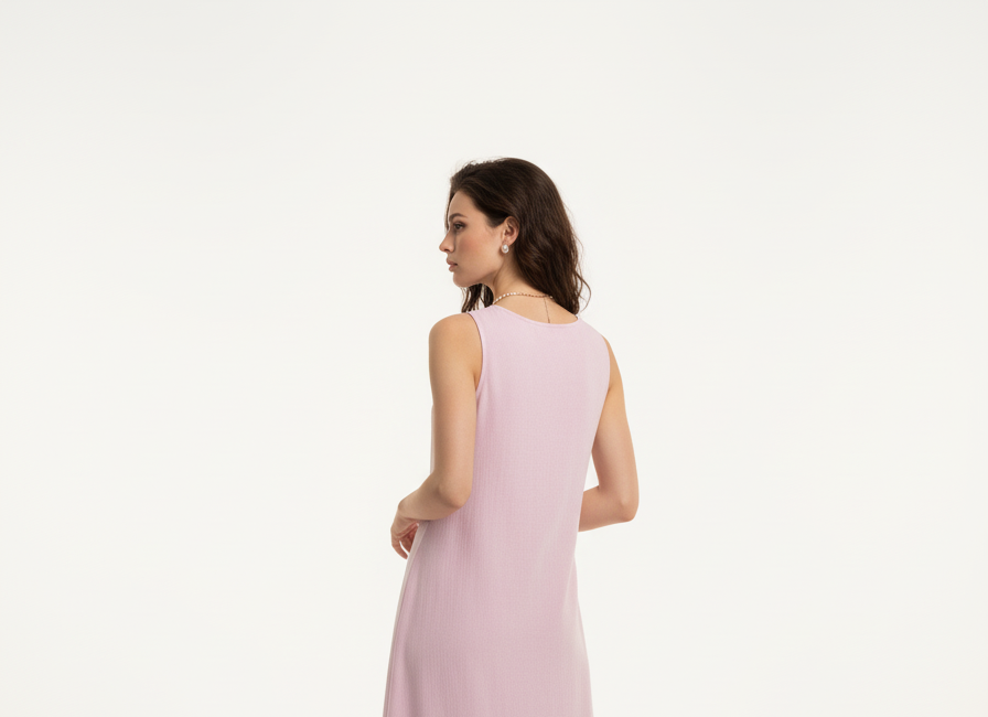 Pink Linen Tiered Dress