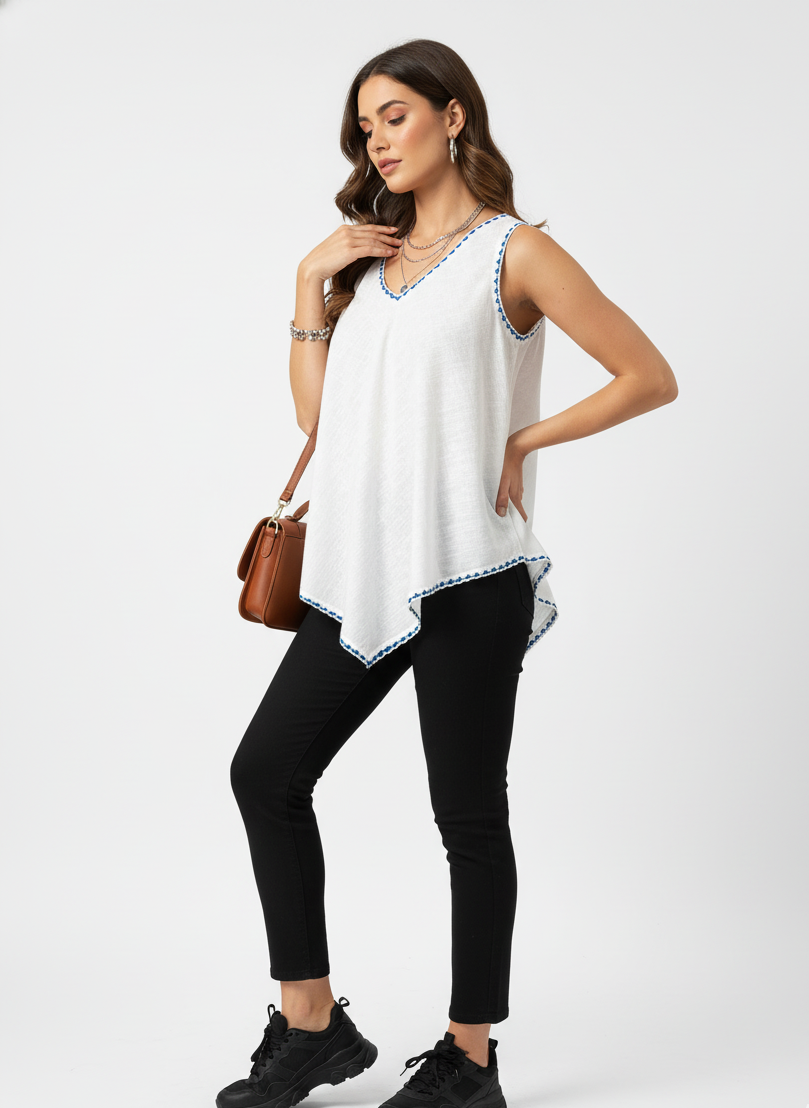 Crochet-Trim Linen Top
