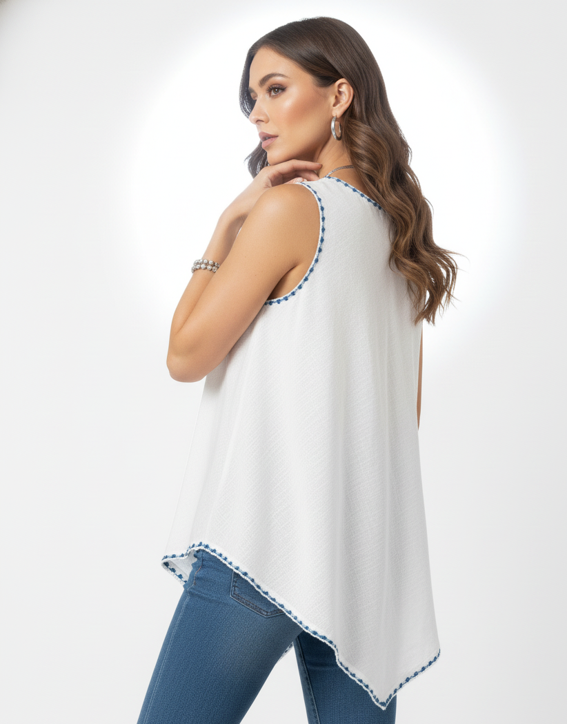 Crochet-Trim Linen Top