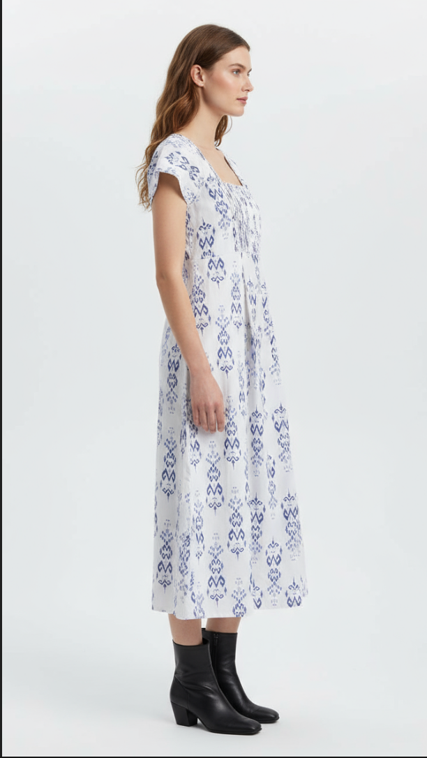 Alba Calf-Length Pintuck Dress