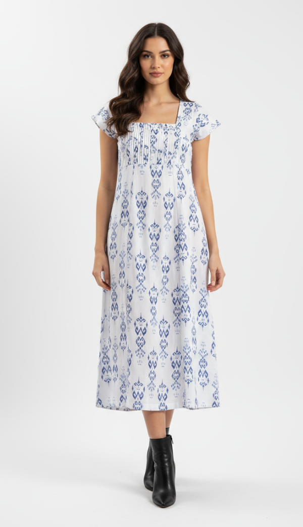Alba Calf-Length Pintuck Dress