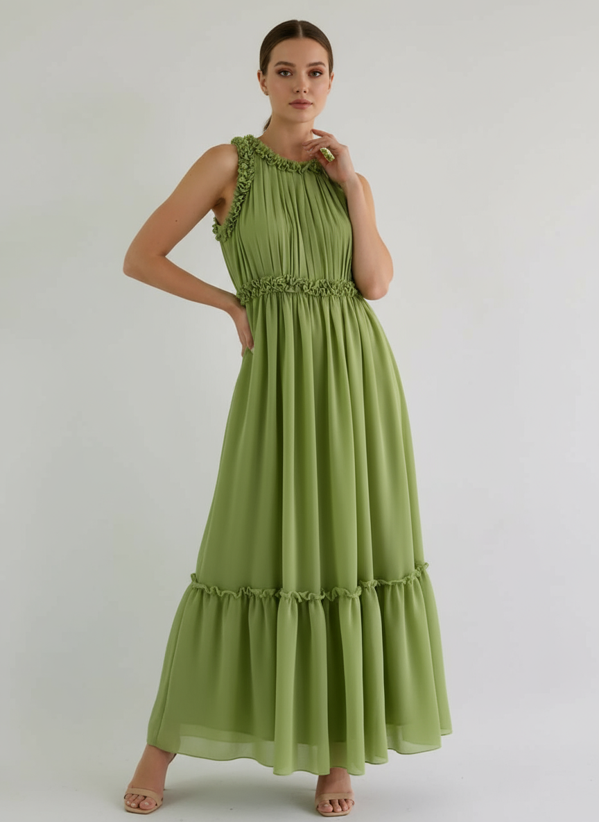 Evelyn Pintuck Chiffon Maxi Dress
