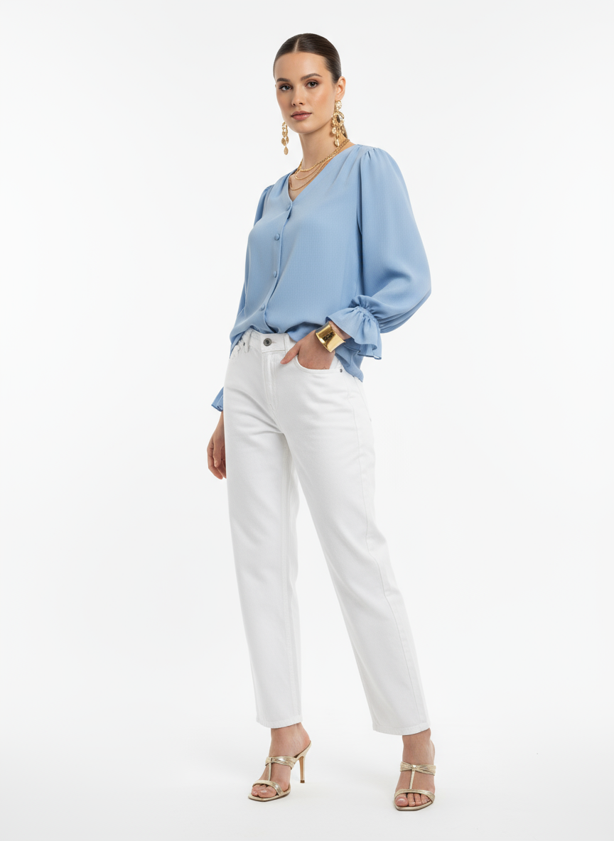 Crushed Chiffon Ruffle Blouse