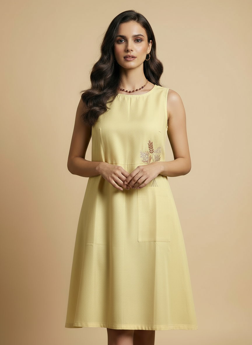 Elara Embroidered Cotton Midi Dress