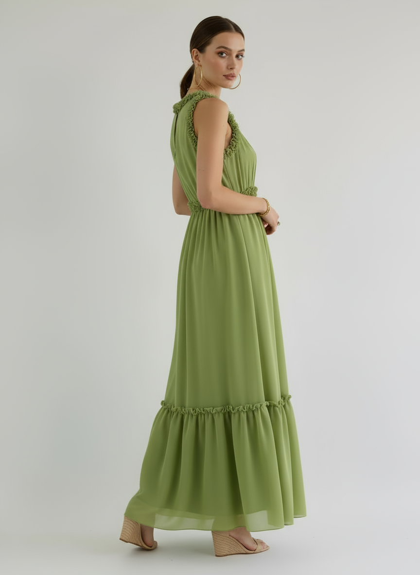 Evelyn Pintuck Chiffon Maxi Dress