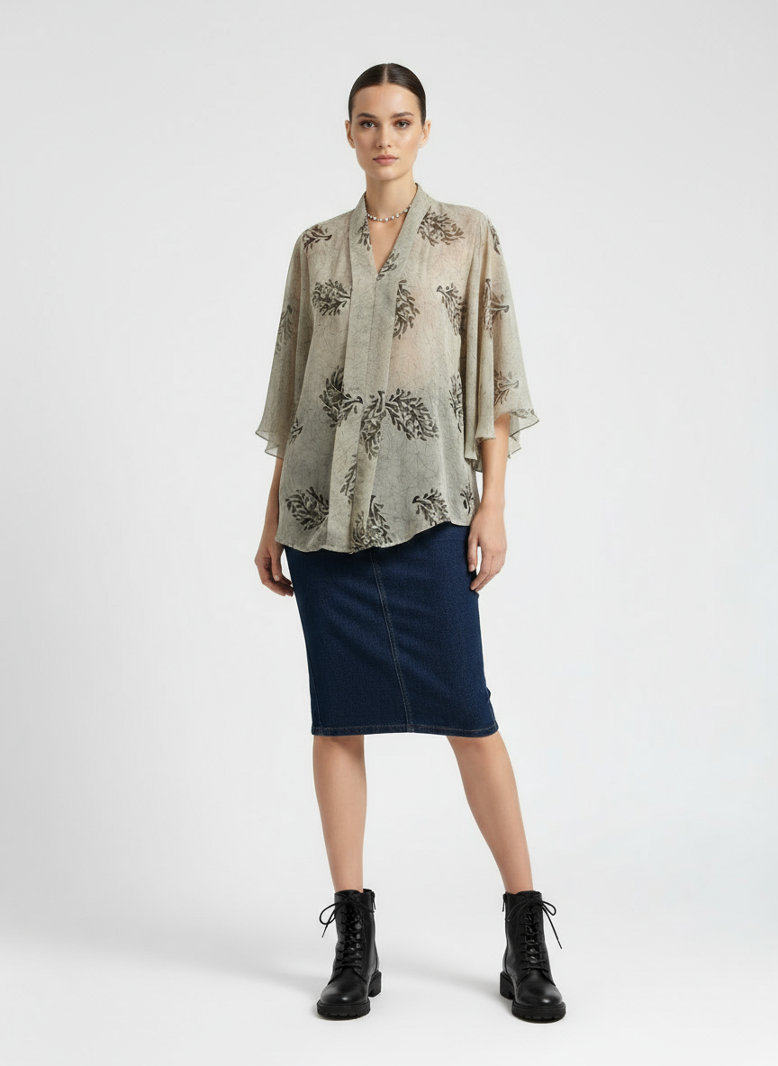 Botanical Georgette V-Neck Top