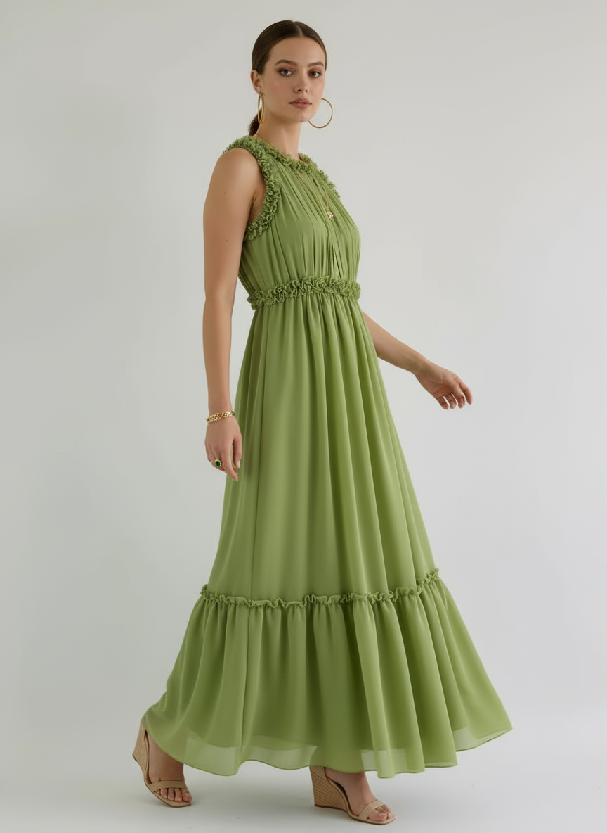 Evelyn Pintuck Chiffon Maxi Dress