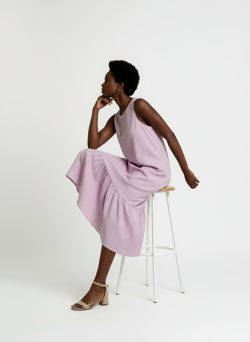 Pink Linen Tiered Dress