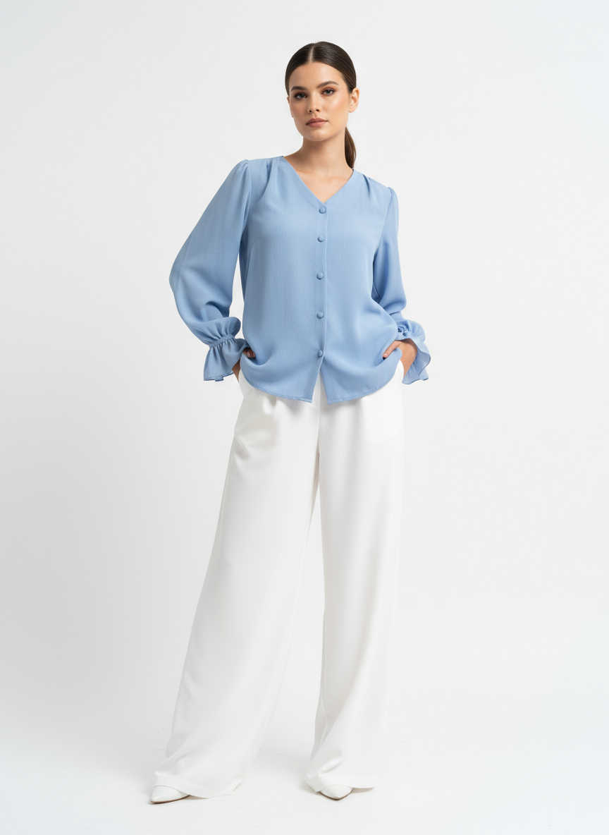 Crushed Chiffon Ruffle Blouse