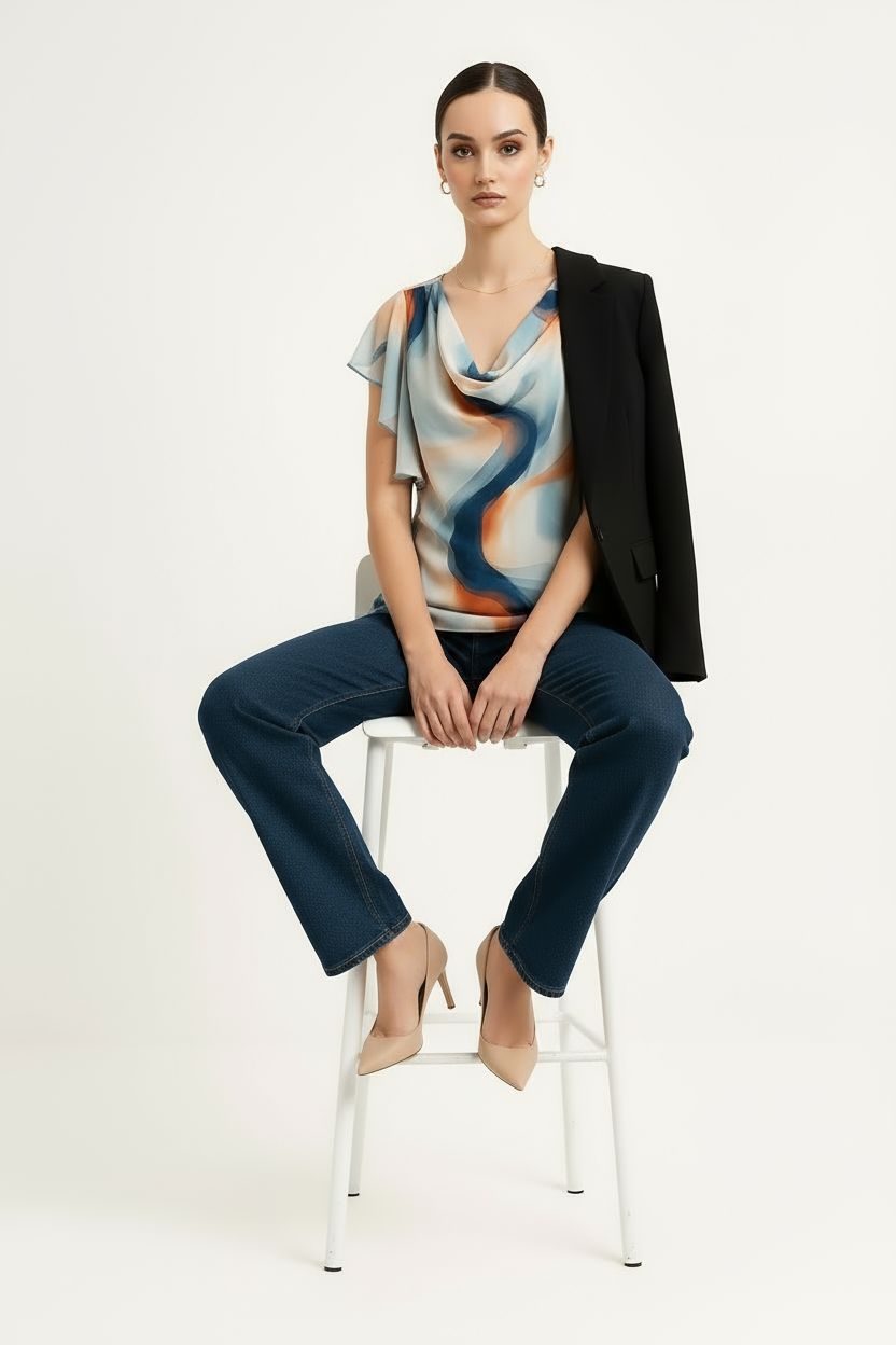 Multi-Print Cowl Blouse