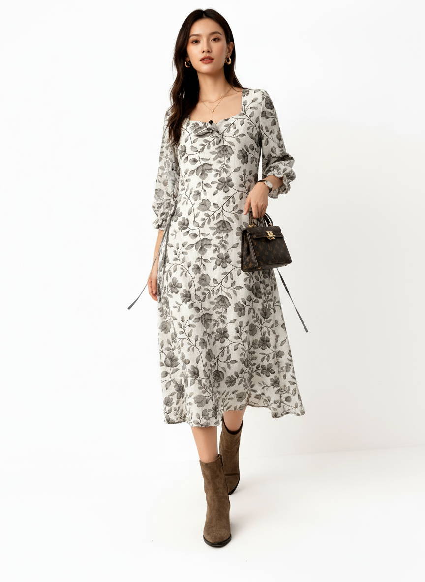 Tie-Waist Cotton Midi Dress