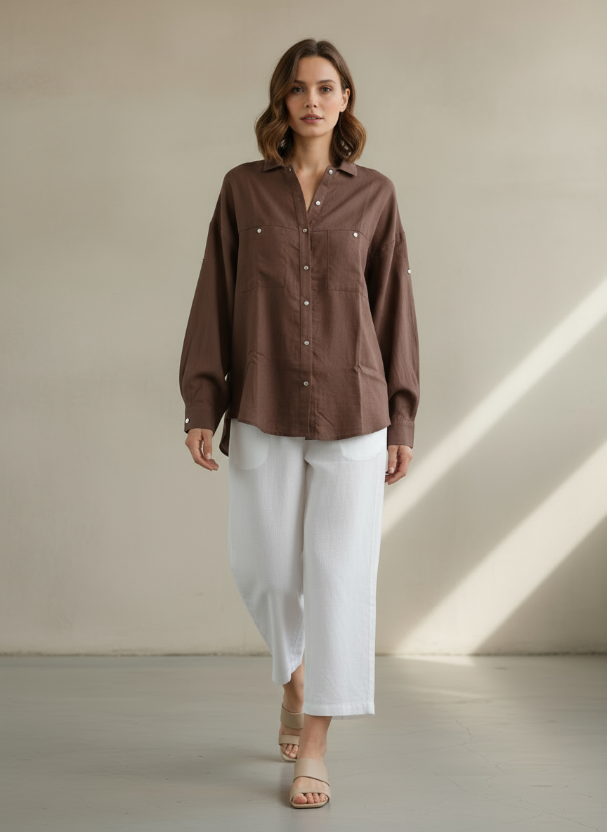 Tailored Linen Calf-Length Pants