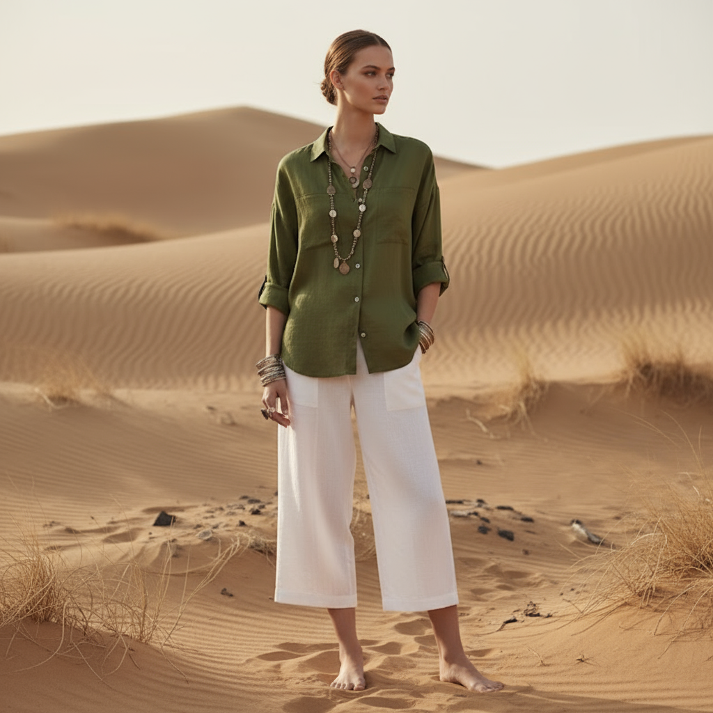 Tailored Linen Calf-Length Pants