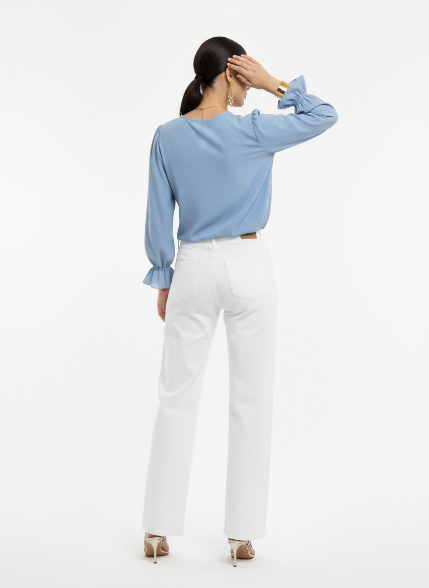 Crushed Chiffon Ruffle Blouse