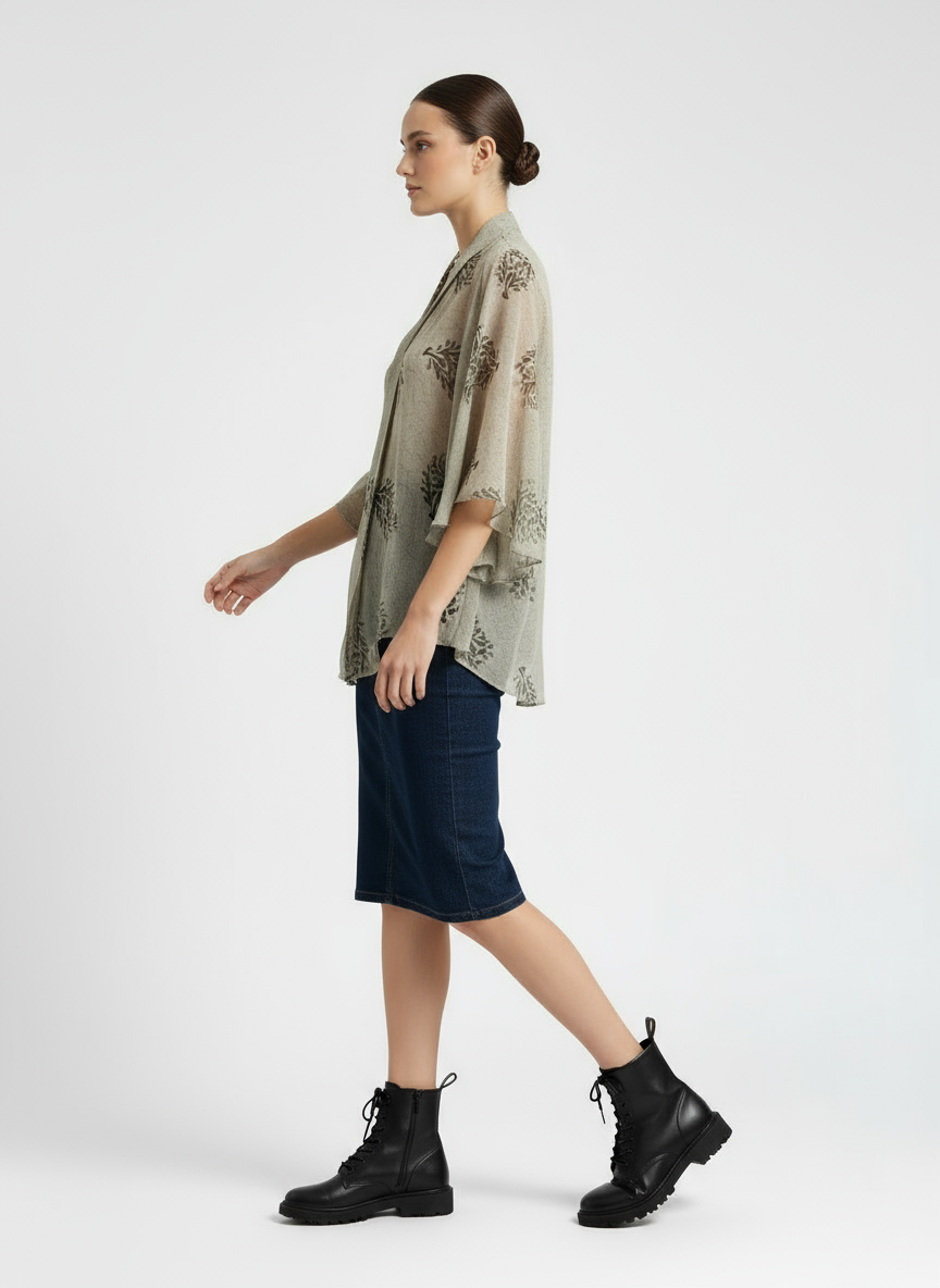 Botanical Georgette V-Neck Top