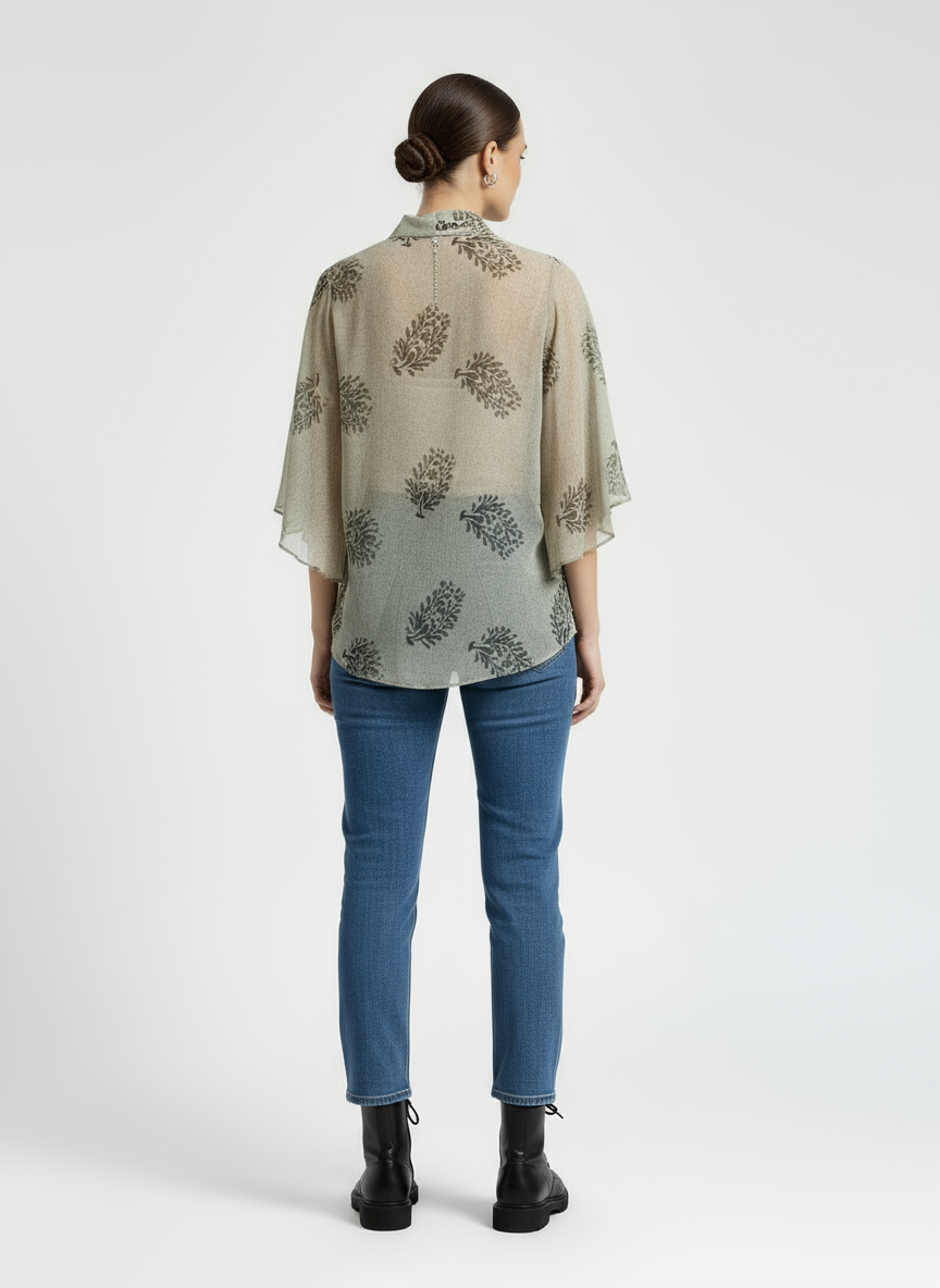 Botanical Georgette V-Neck Top