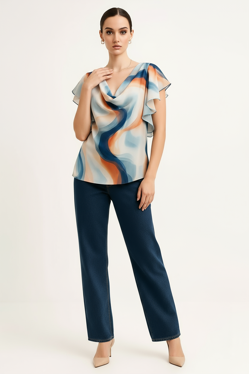 Multi-Print Cowl Blouse