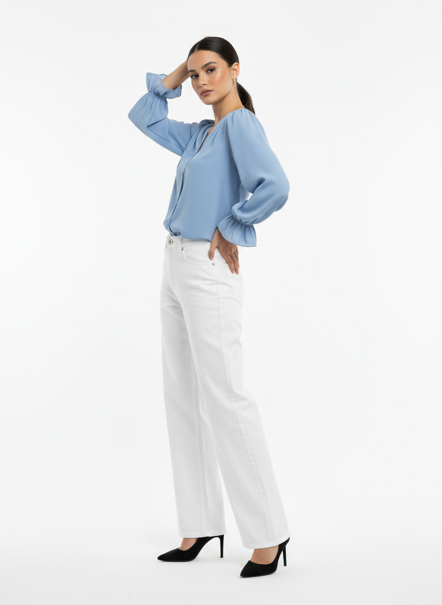 Crushed Chiffon Ruffle Blouse