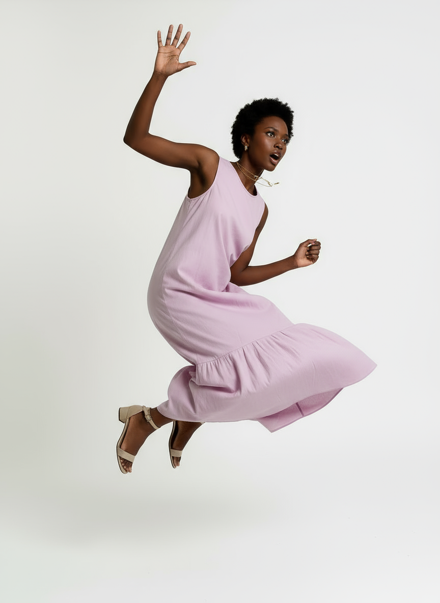Pink Linen Tiered Dress