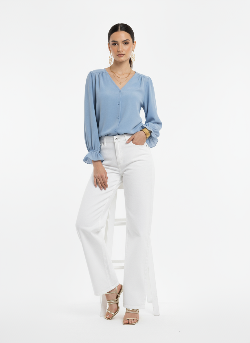 Crushed Chiffon Ruffle Blouse