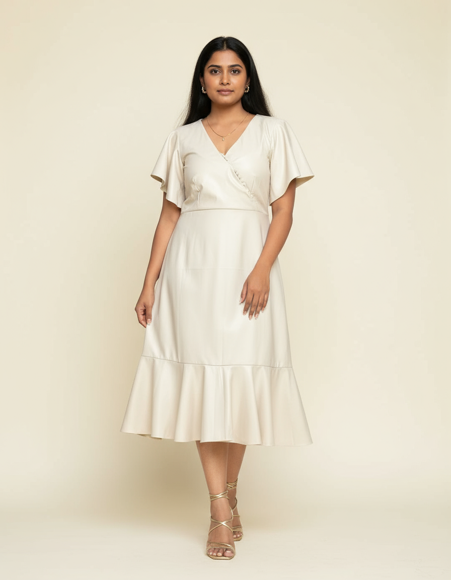 Elin Flared Frill Midi Dress
