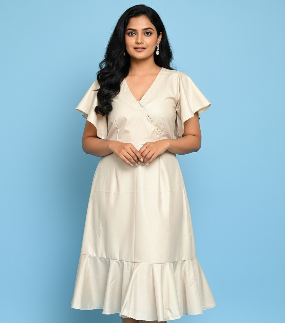 Elin Flared Frill Midi Dress