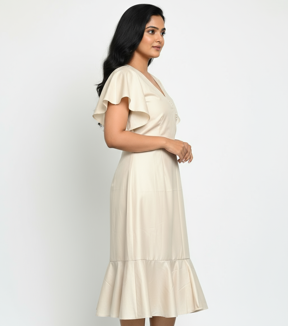 Elin Flared Frill Midi Dress