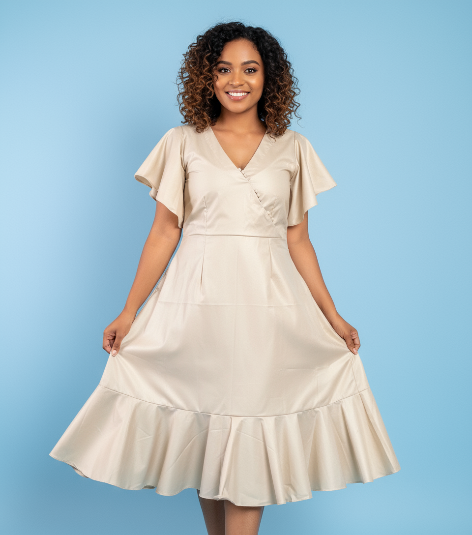 Elin Flared Frill Midi Dress