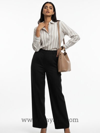 Striped Linen Formal Shirt - White & Grey