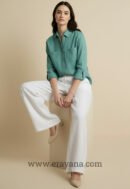 Tailored Plain White Linen Wide-Leg Pants