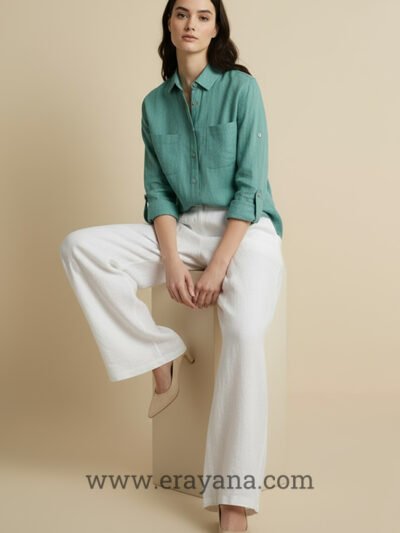 Tailored Plain White Linen Wide-Leg Pants