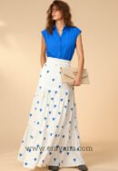 Embroidered Blue Heart Cotton Skirt
