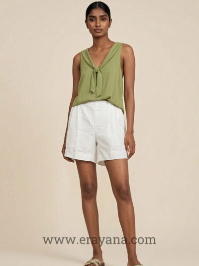 Box-Pleated Linen Shorts