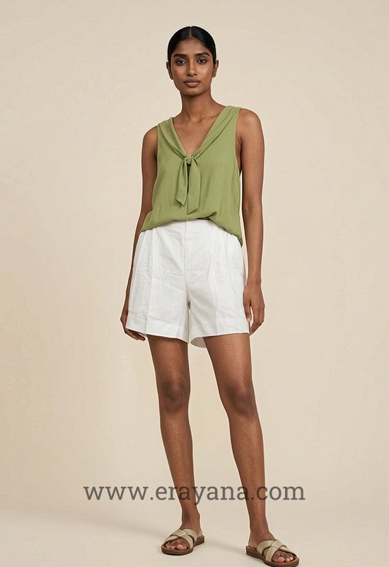 Box-Pleated Linen Shorts