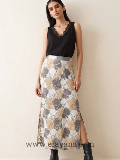 Floral Lace Long Skirt with Side Slits