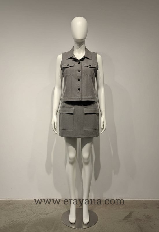 Utility Flap Pocket Grey Denim Mini Skirt - Image 3