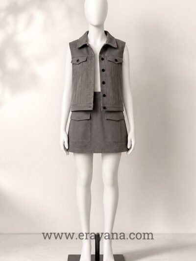 Utility Flap Pocket Grey Denim Mini Skirt