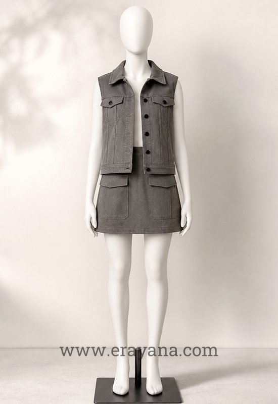 Utility Flap Pocket Grey Denim Mini Skirt
