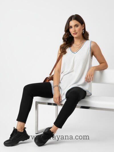 Crochet-Trim White Linen Top